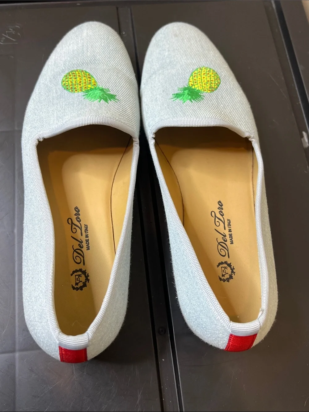 Deluc Light Gray Pineapple Embroidered Slip-On Loafers